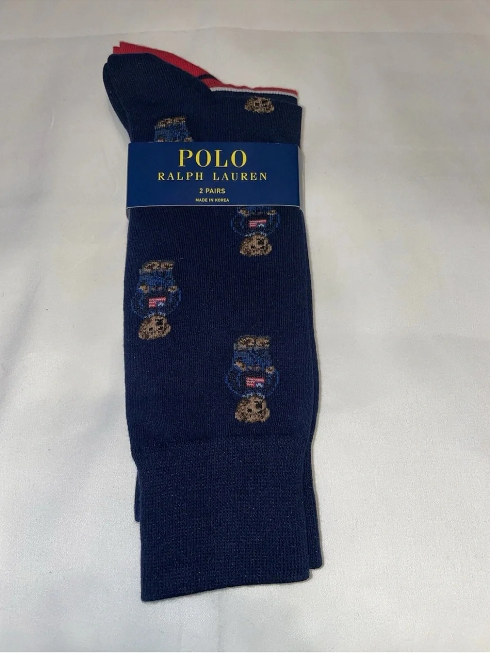 Polo by Ralph Lauren Navy Crew Socks with Bear Motif and Red Accents